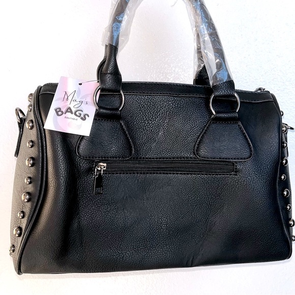 ☠️ Skull Studded Punk Moto Black Tote Crossbody Bag - Picture 12 of 16